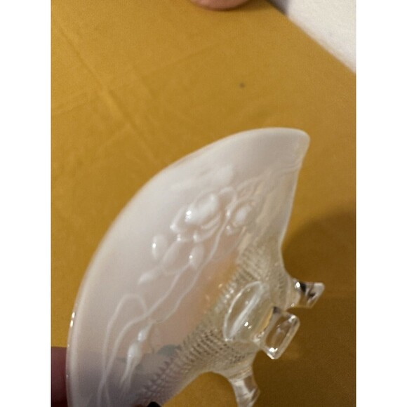 Vintage Northwood White Opalescent Footed Candy Dish Moonstone Roses Diamond Cut - Picture 3 of 6
